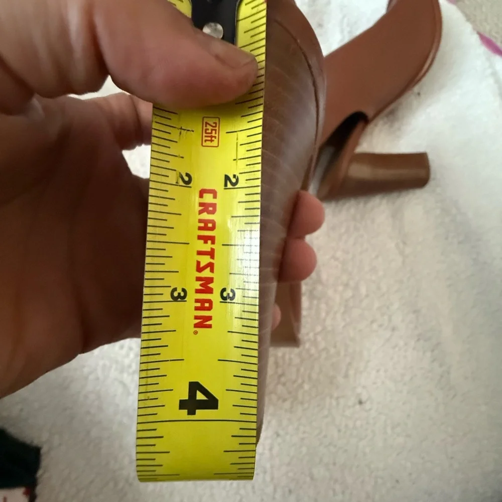 Coach block cognac peep toe pump heels with chain